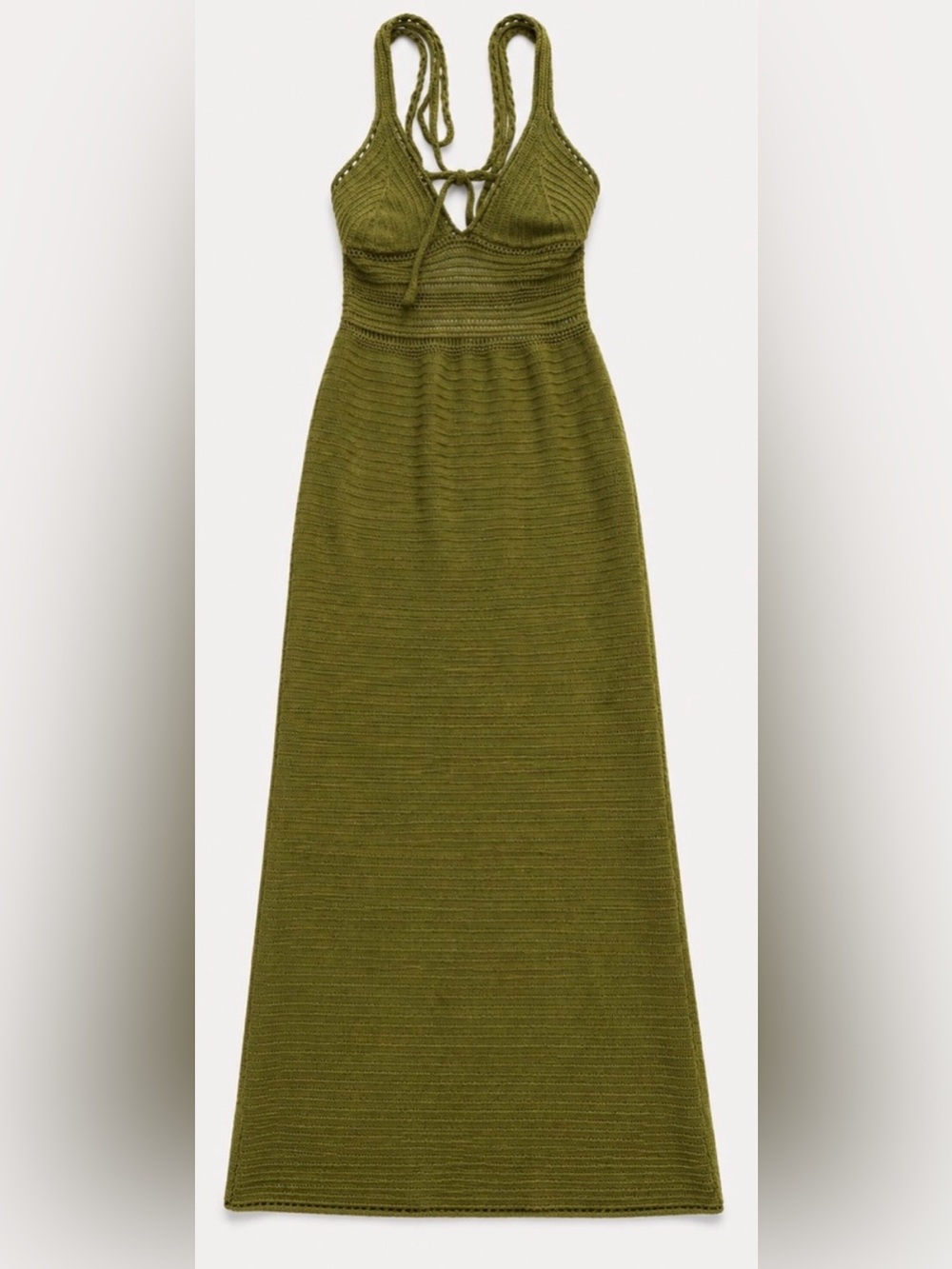 Torn by Ronny Kobo Madi Olive Marl crochet knit open back midi dress M